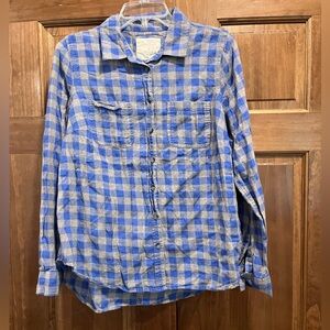 Sonoma Women’s Blue & Grey Plaid Cotton Casual Button Down Shirt, Size Medium